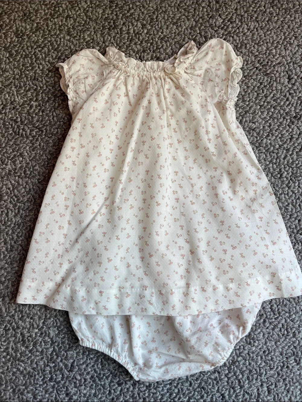 Bonpoint Cream Dress and Bloomer Set with Pink Floral Print